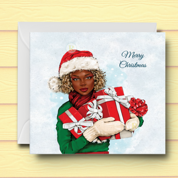 Black Woman J Christmas Card